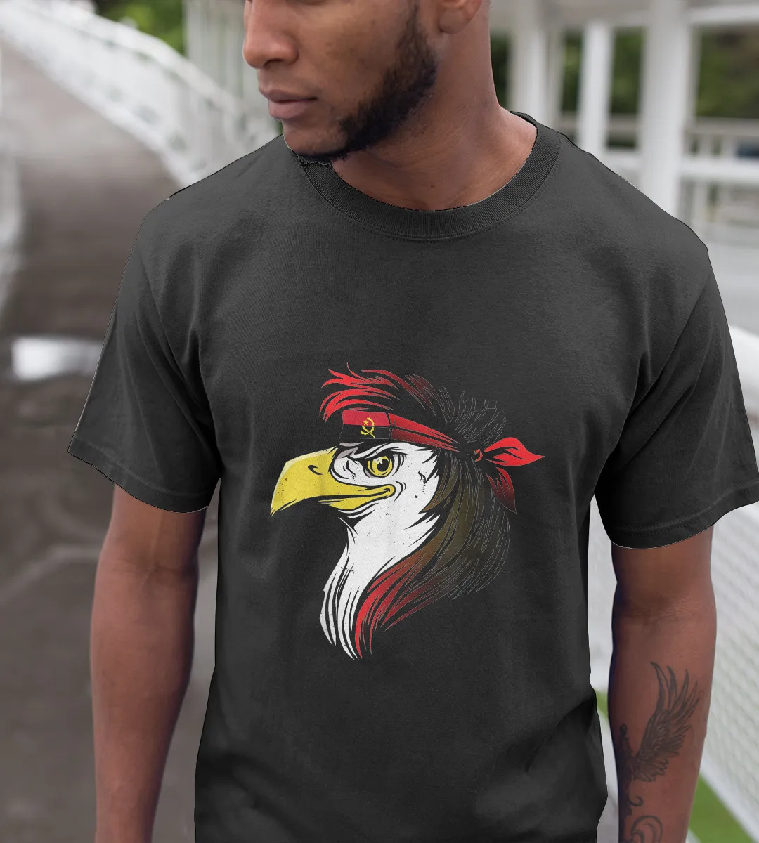 1sttheworld T-Shirt - Eagle Angola Flag T-Shirt Black A35