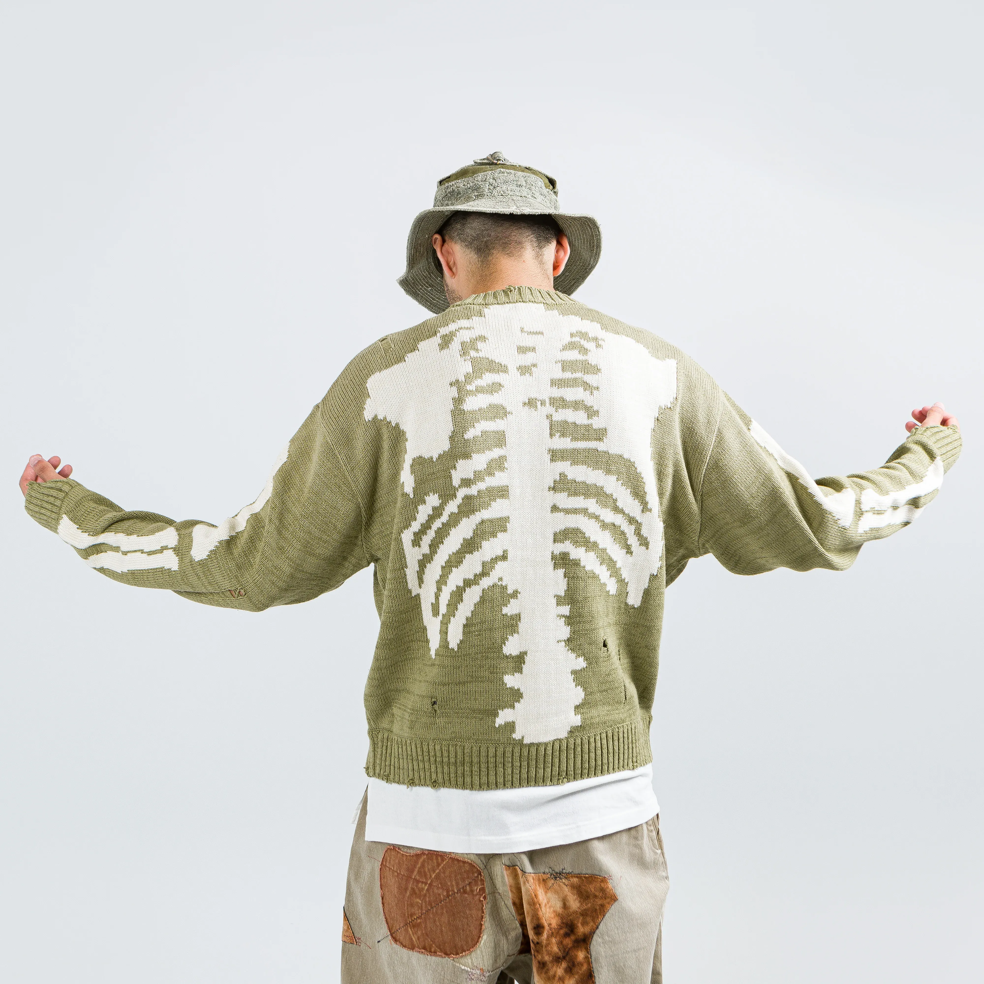 5G Cotton Knit BONE Crew Sweater - Khaki