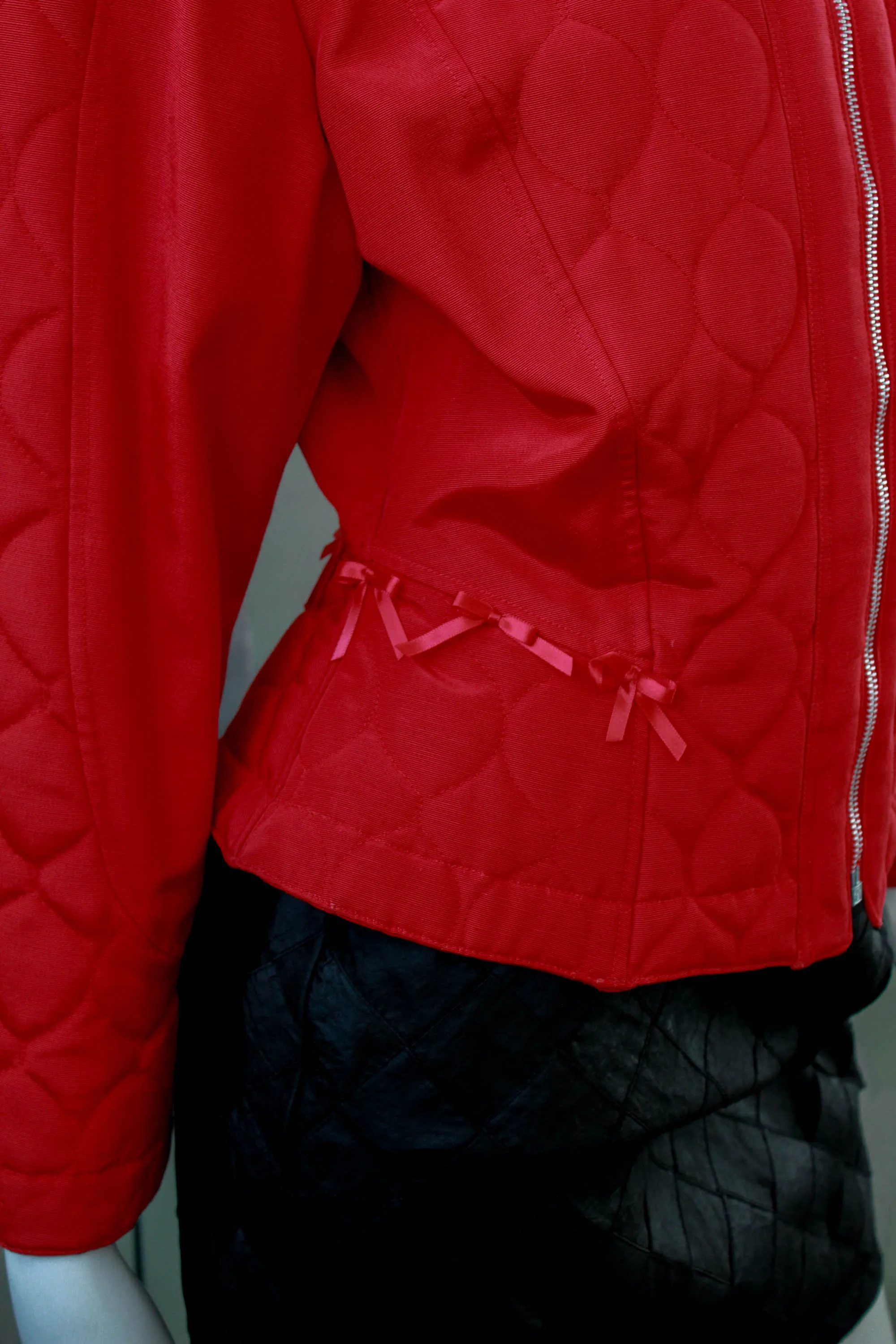 80s Red Quilted Jacket with Bows, Medium