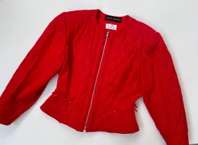 80s Red Quilted Jacket with Bows, Medium