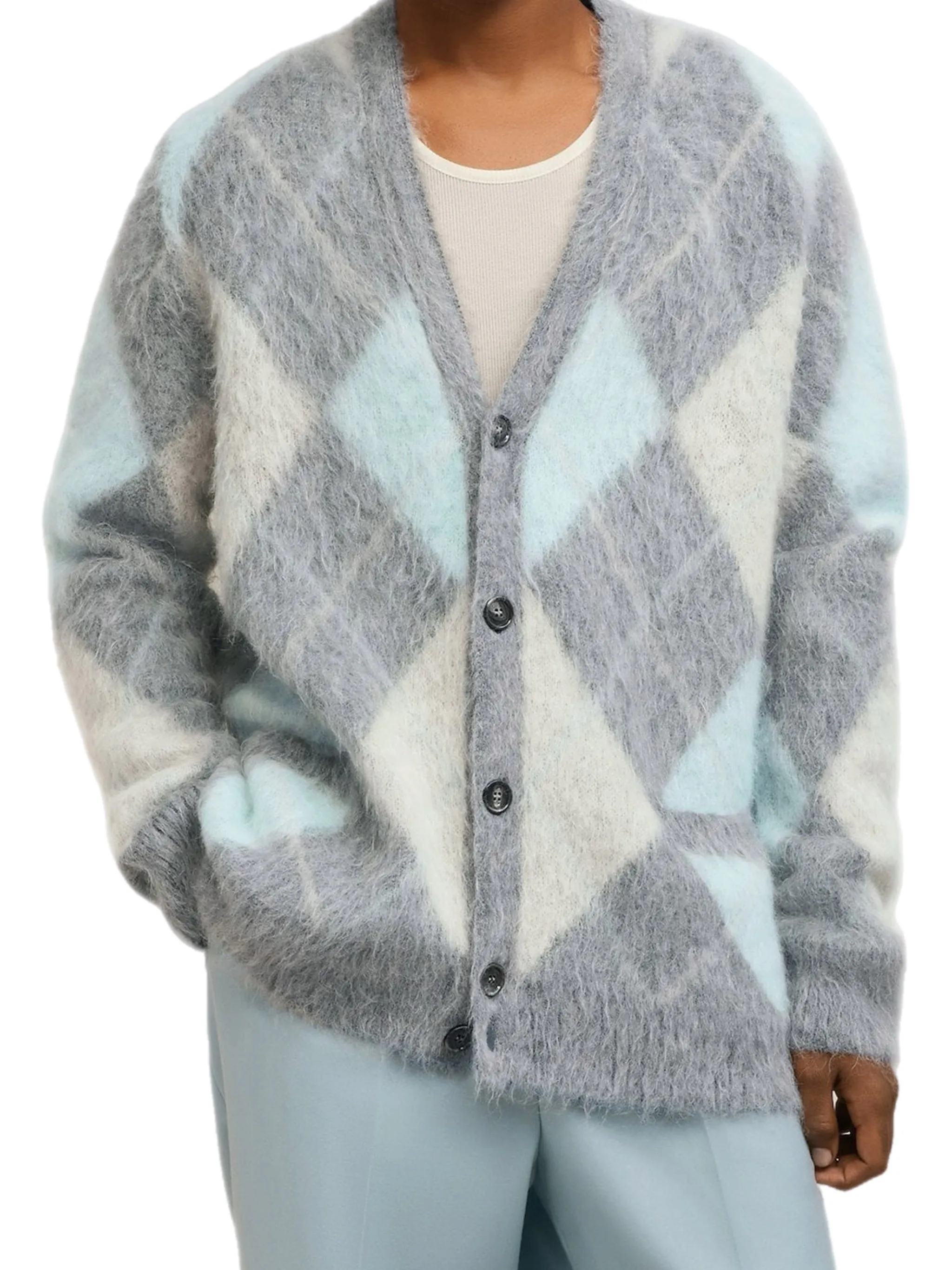 ami Paris Argyle Brushed Cardigan UKC018.KN0030