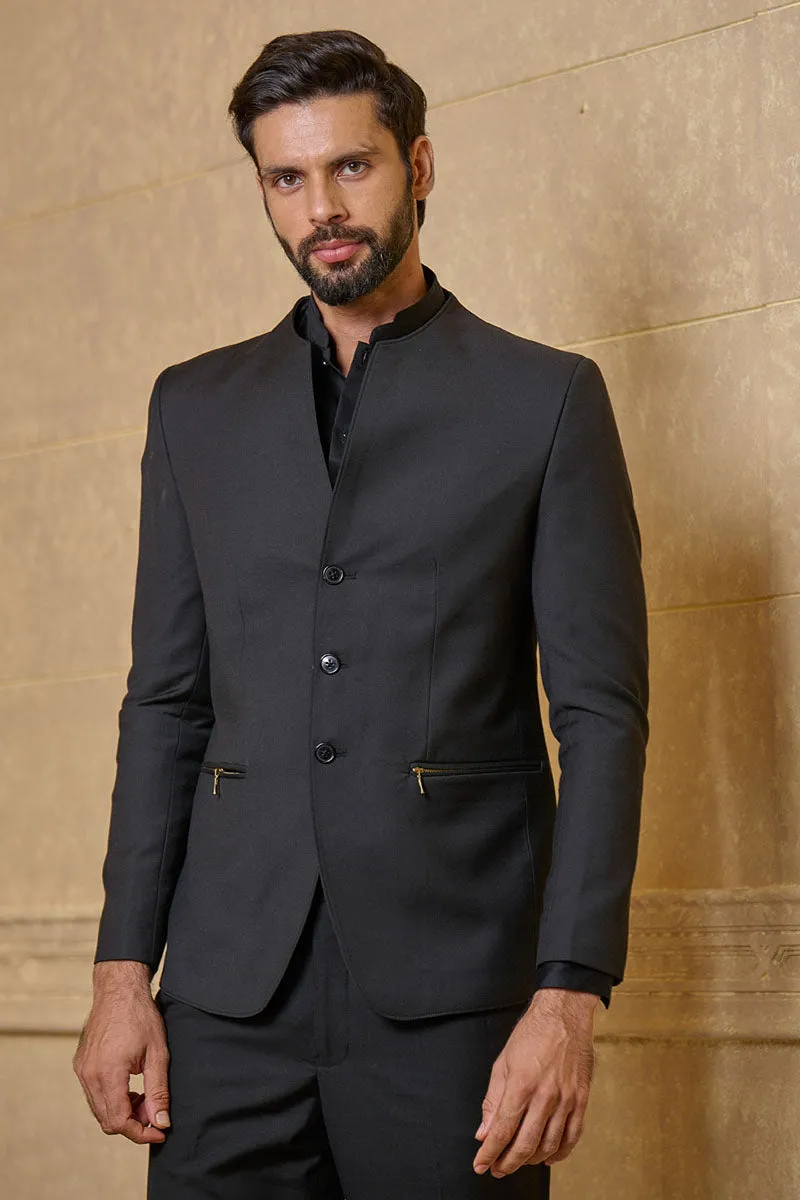 Black Classic Bandhgala With Zipper Pocket