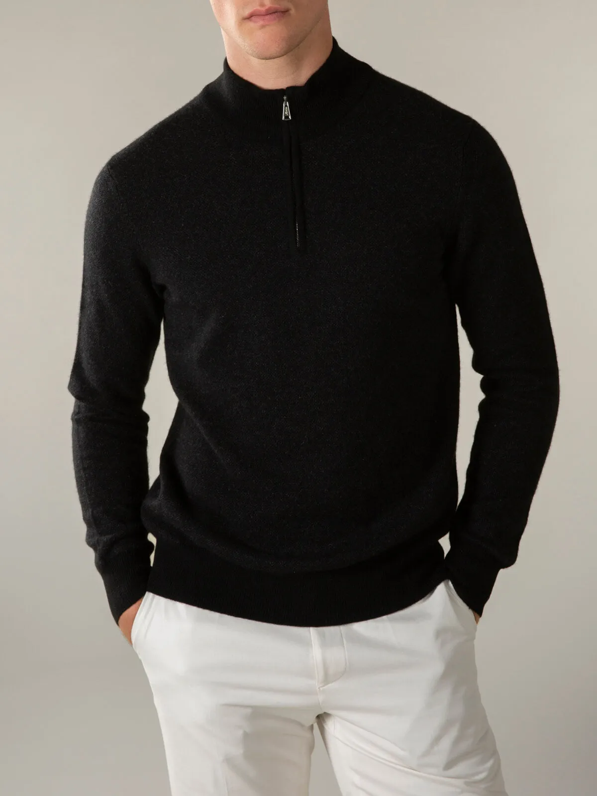 Black Jacquard Zipper Sweater