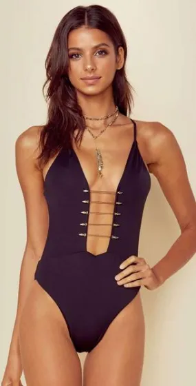 Blue Life Spear One Piece Swim Suit Black