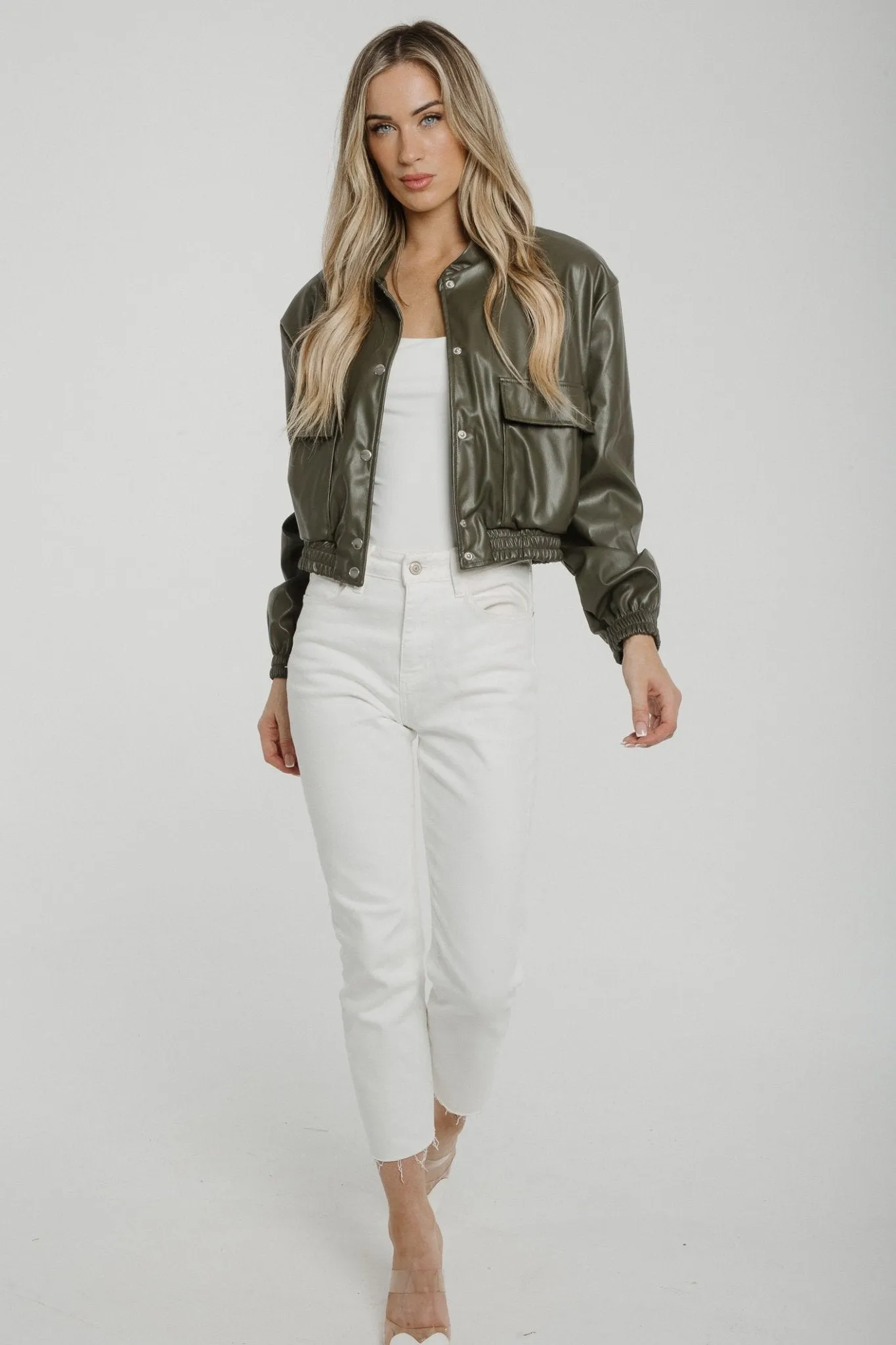 Caitlyn Leather Look Jacket In Khaki