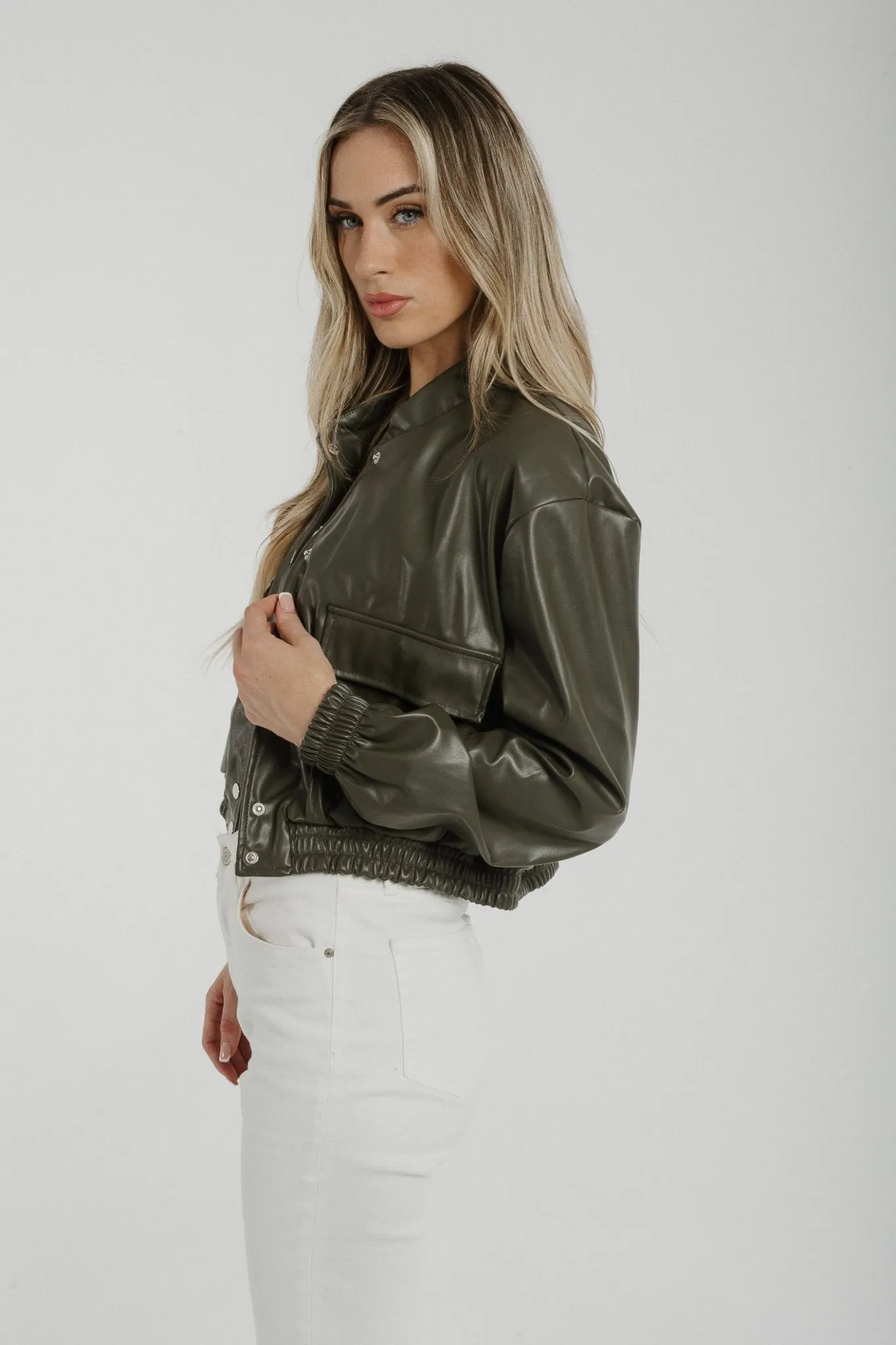 Caitlyn Leather Look Jacket In Khaki