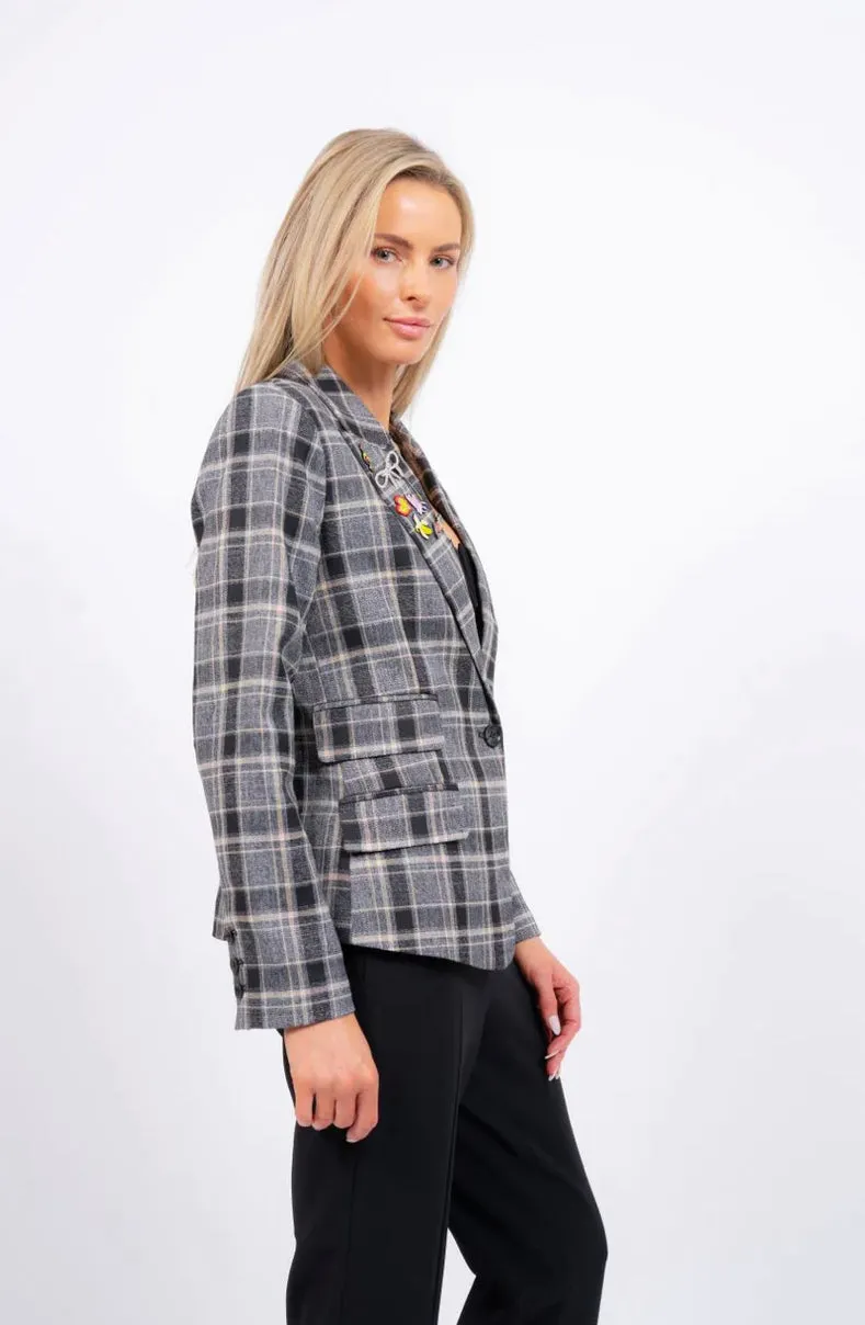 Central Park West ‘Jax Plaid Jacket W/ Pins’