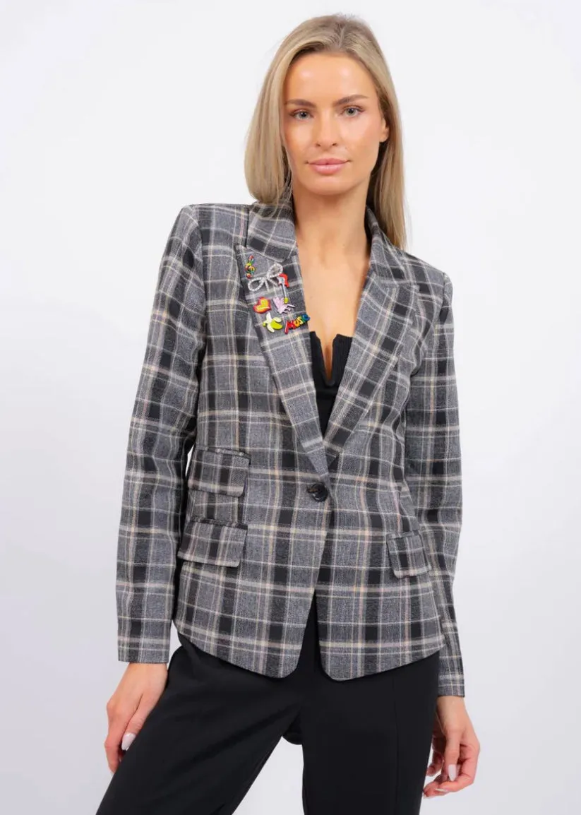 Central Park West ‘Jax Plaid Jacket W/ Pins’