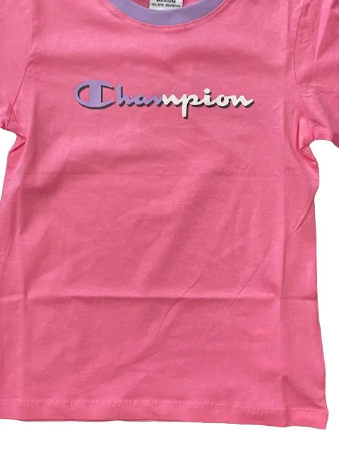 Champion Legacy C-Color Logo girl's short sleeve t-shirt 404670 PS074 pink 