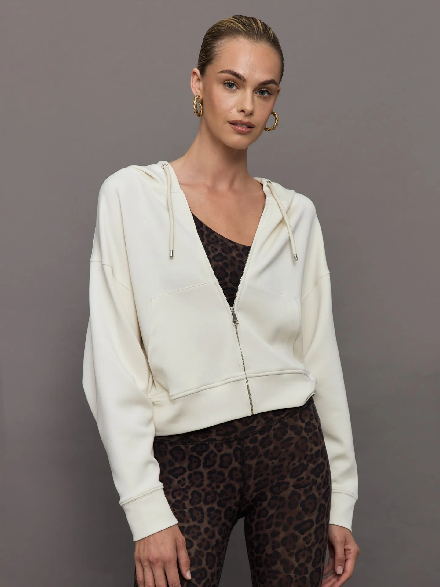 Cleo Cupro Drop Shoulder Hoodie Jacket - Ivory