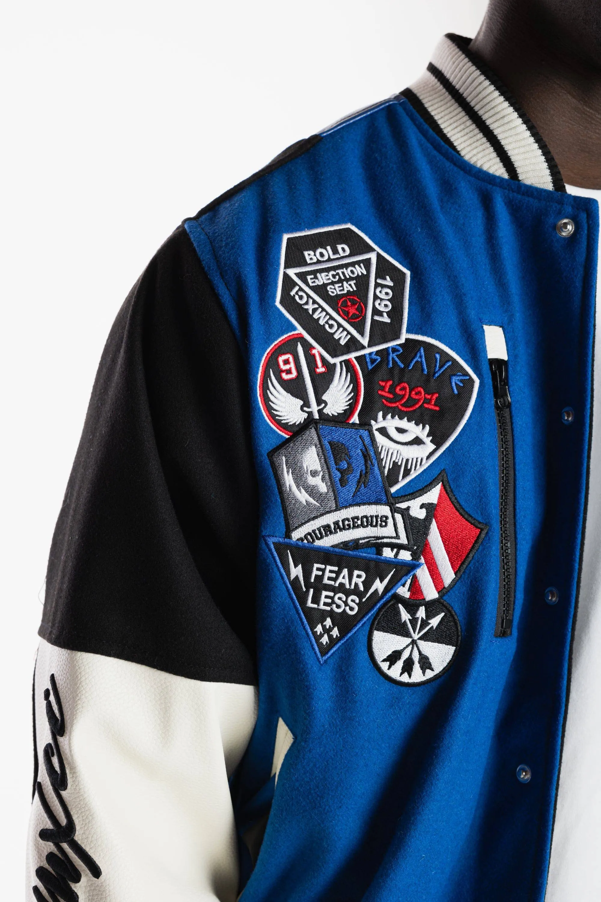 Color Block Fashion Varsity Jacket - Royal Blue