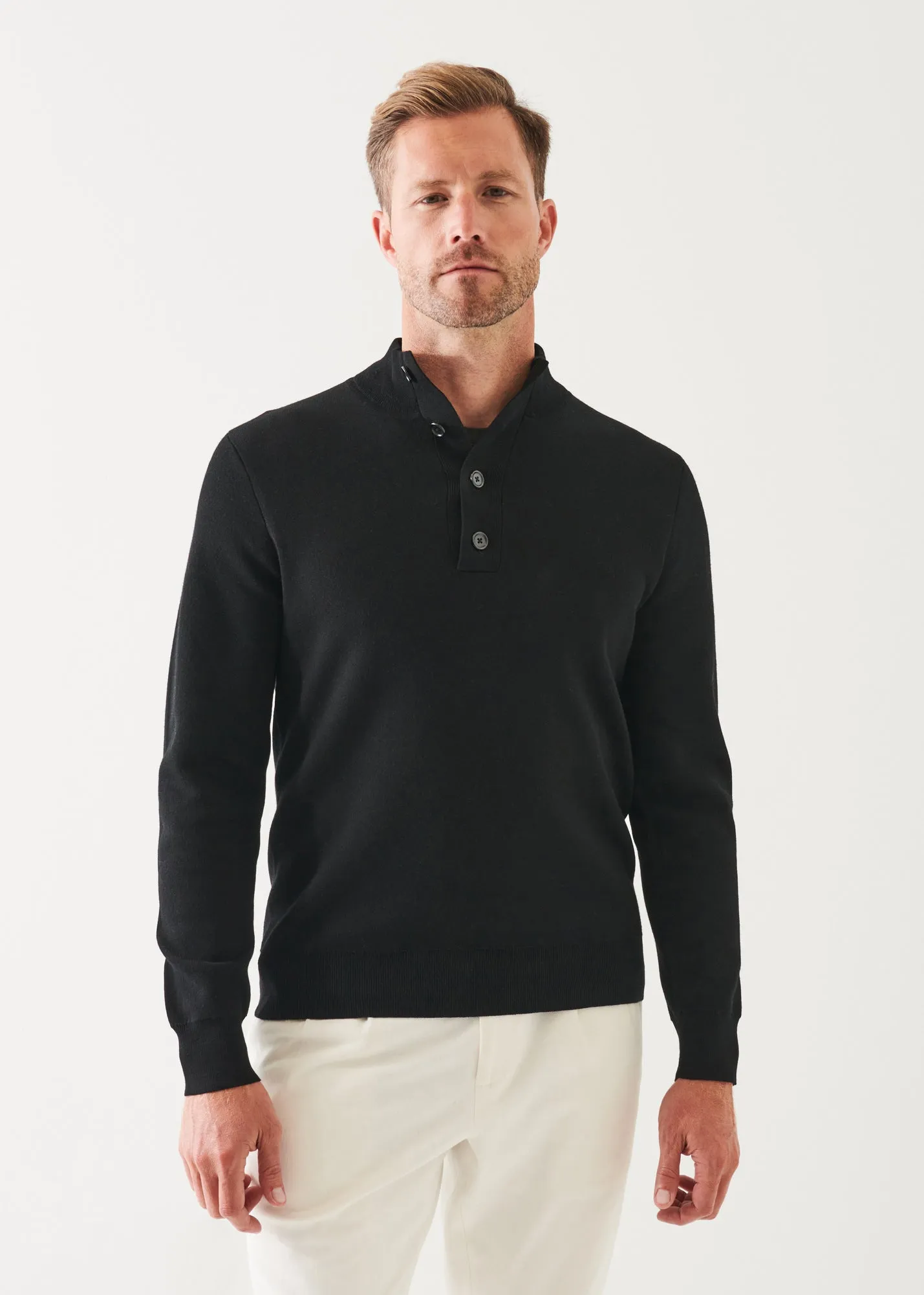 DOUBLE-FACE BUTTON MOCK NECK