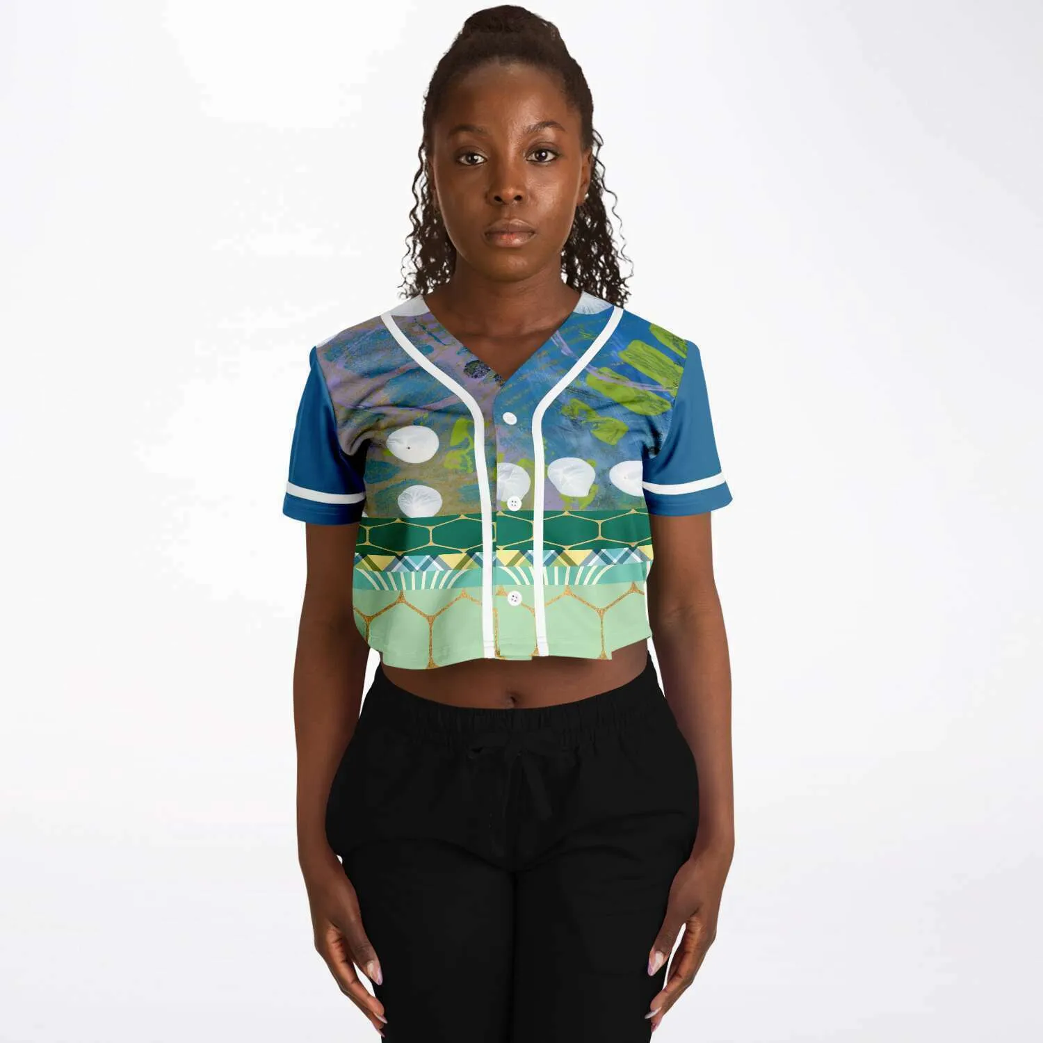 Dragonfly Cropped Button Front Jersey