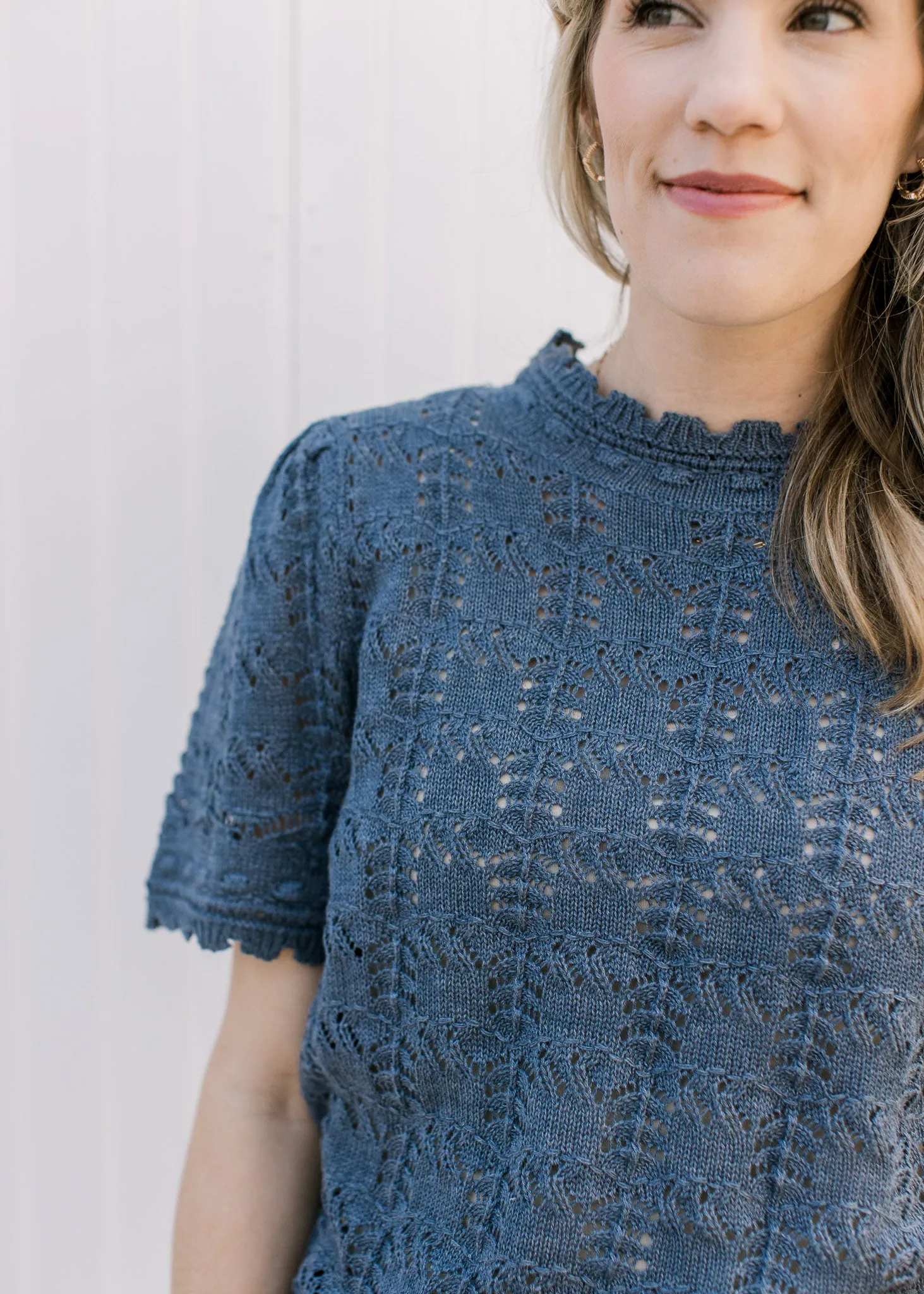 Dusk Blue Open Weave Sweater