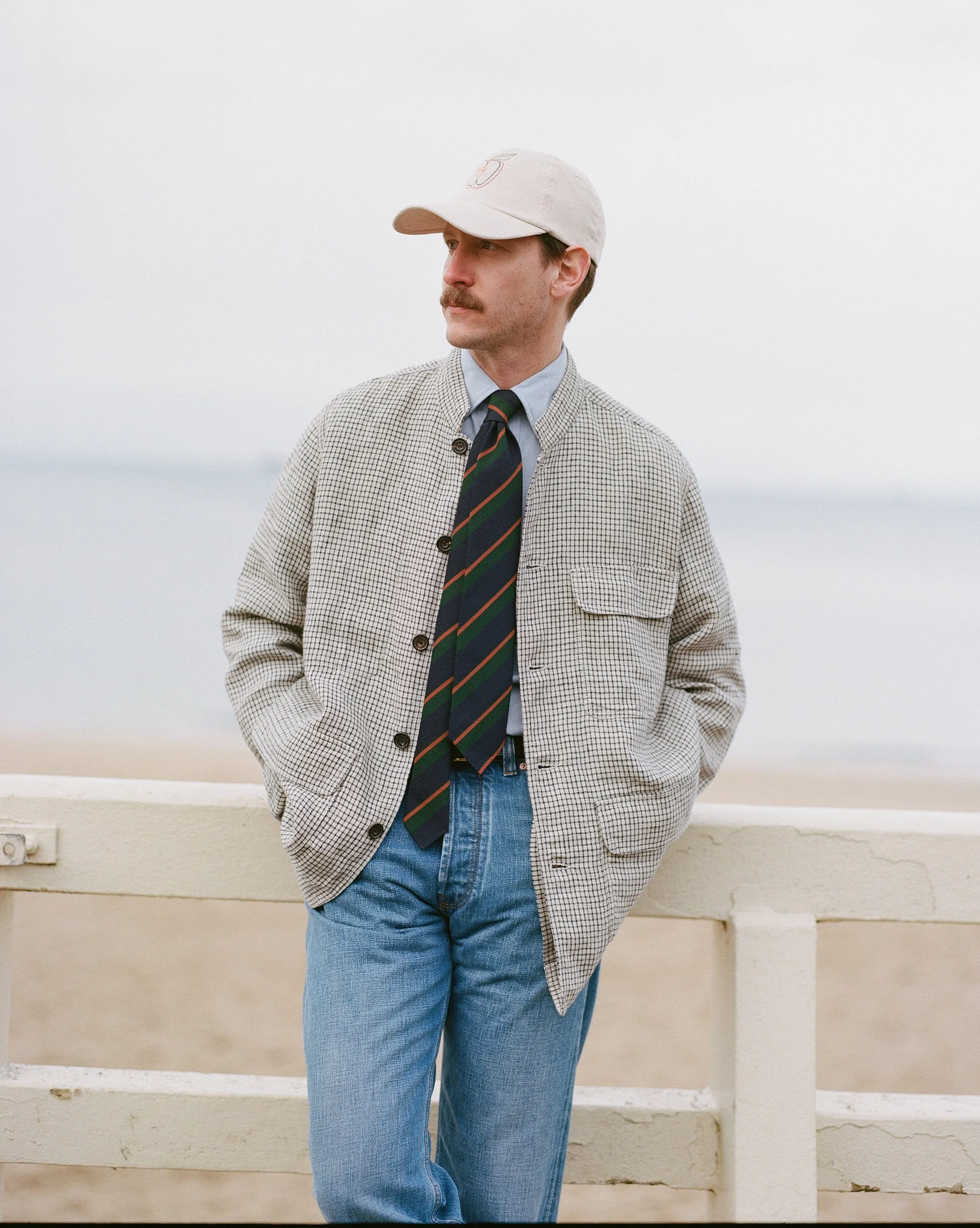 Ecru Check Linen Forestiere Jacket