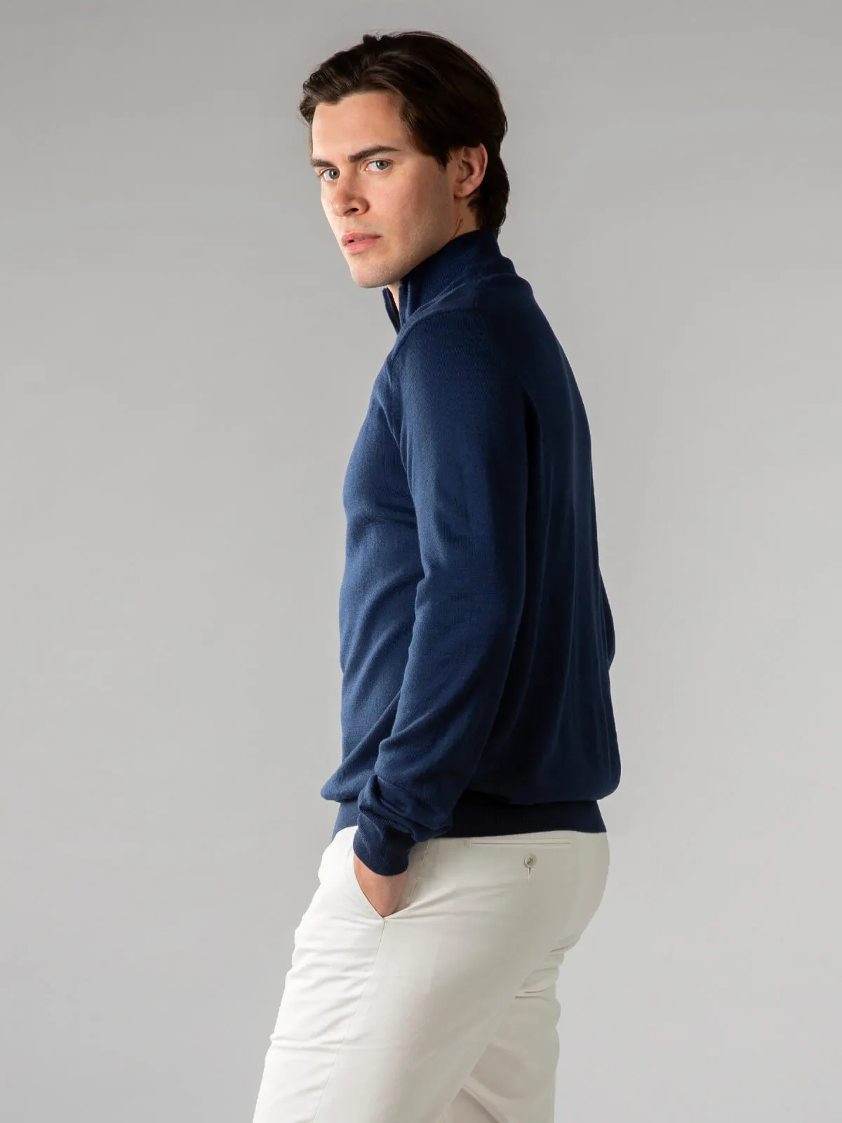 Extrafine Merino Zipper Sweater Steel Blue