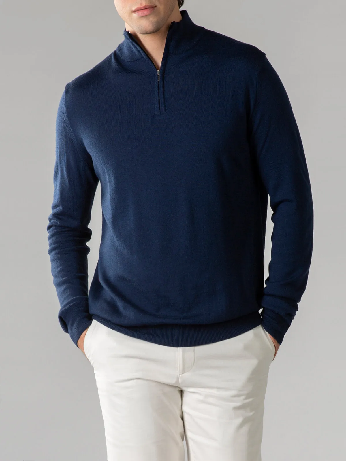 Extrafine Merino Zipper Sweater Steel Blue