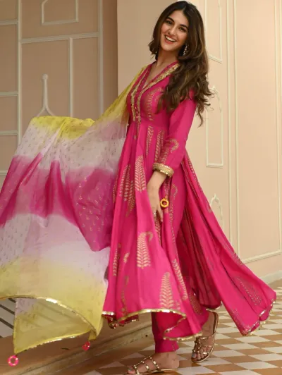 Festive Hot Pink Cotton Salwar Suit