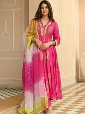 Festive Hot Pink Cotton Salwar Suit