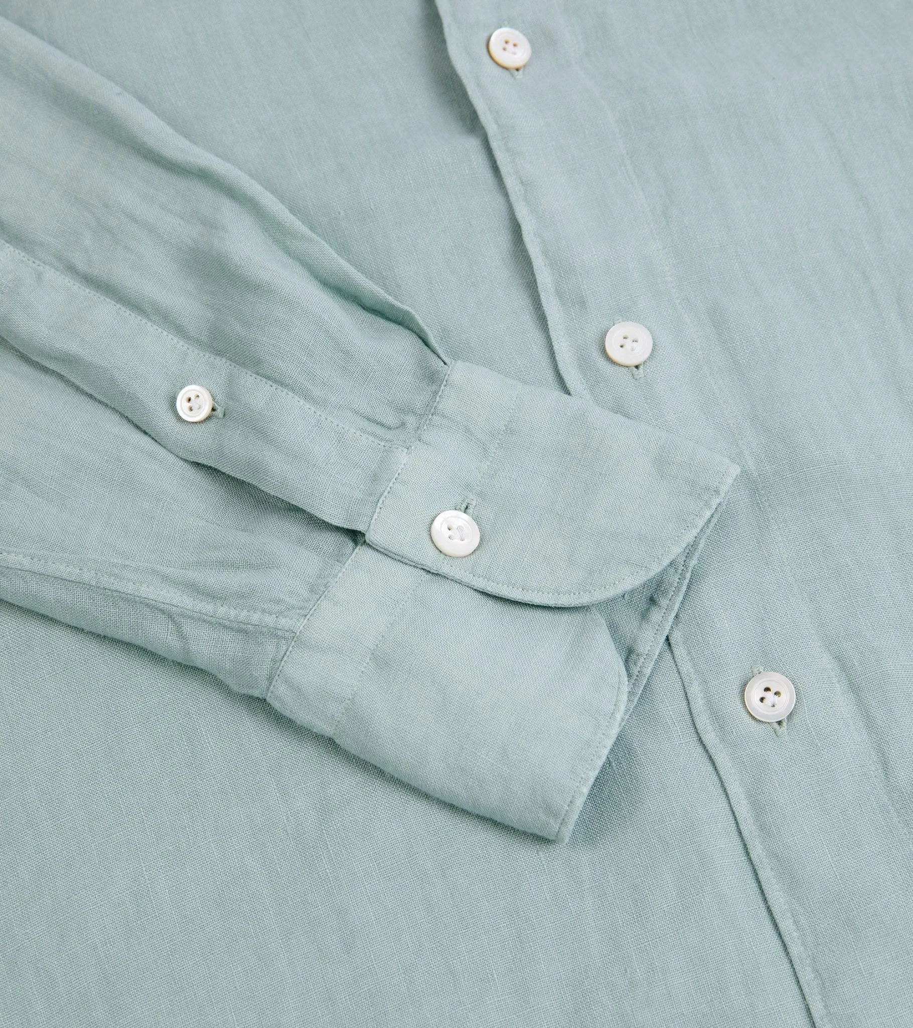 Finamore Gaeta Linen Luigi Sport Shirt: Green