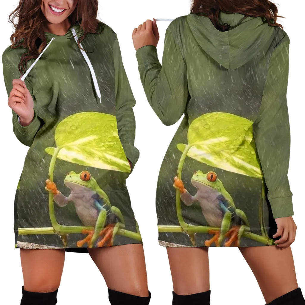 Frog in the Rain Woman Hoodie Dress