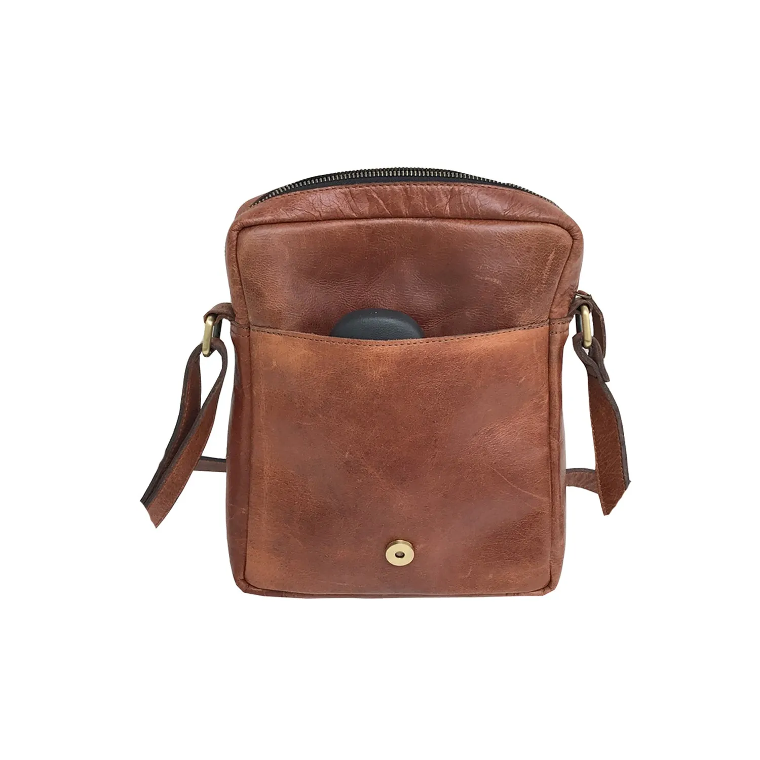 Full-grain Buffalo Leather Sling Messenger Bag - Marbled Brown