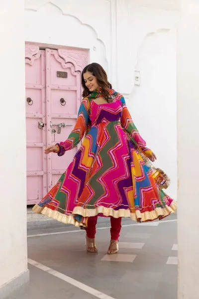 Georgette Leheriya Multicolour Anarkali Suit Set