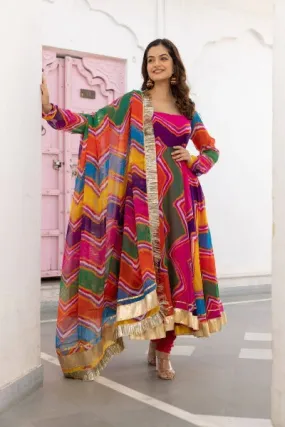 Georgette Leheriya Multicolour Anarkali Suit Set