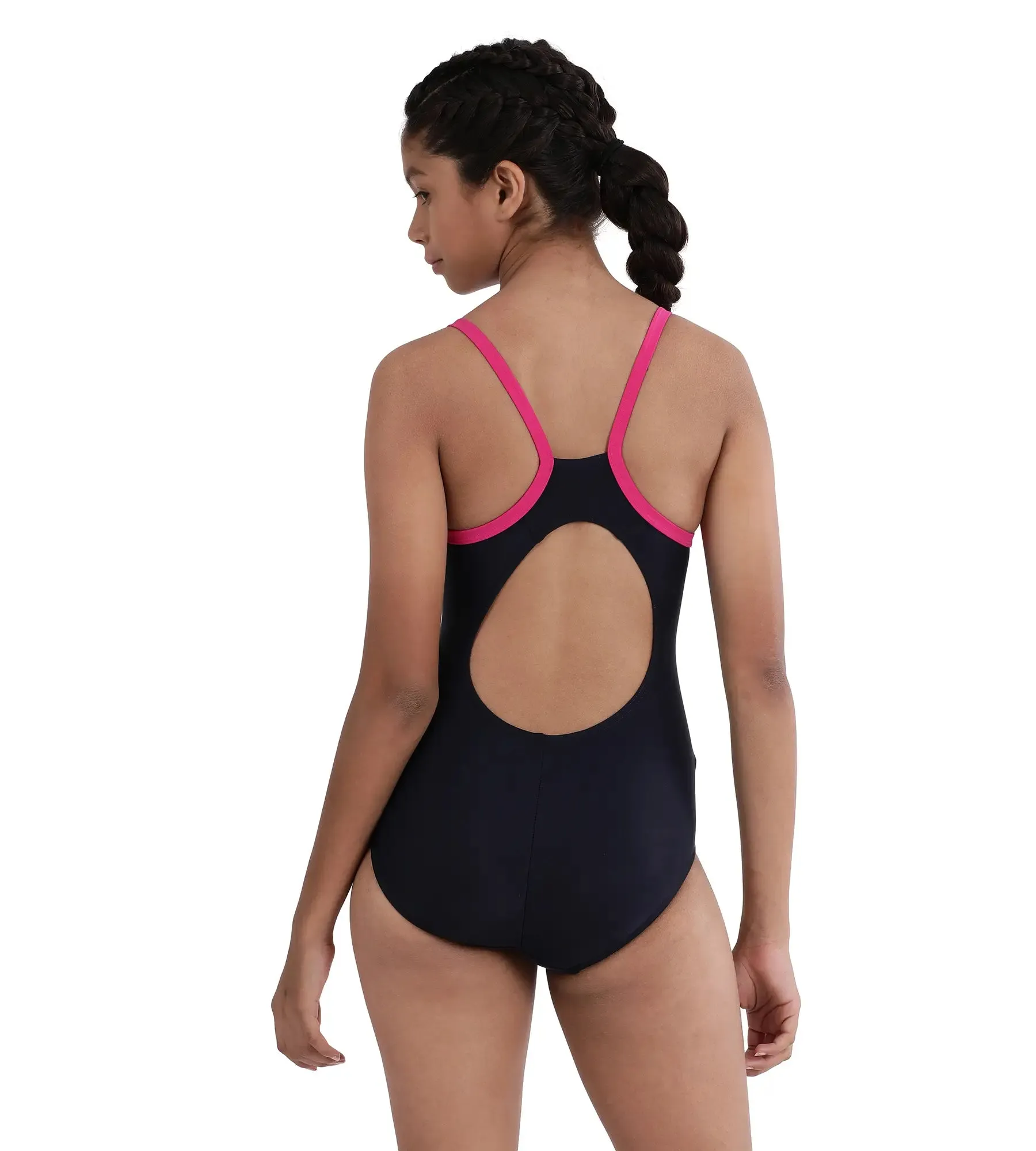 Girl's Endurance Plastisol Placement Thinstrap Muscleback Swimwear - True Navy & Electric Pink