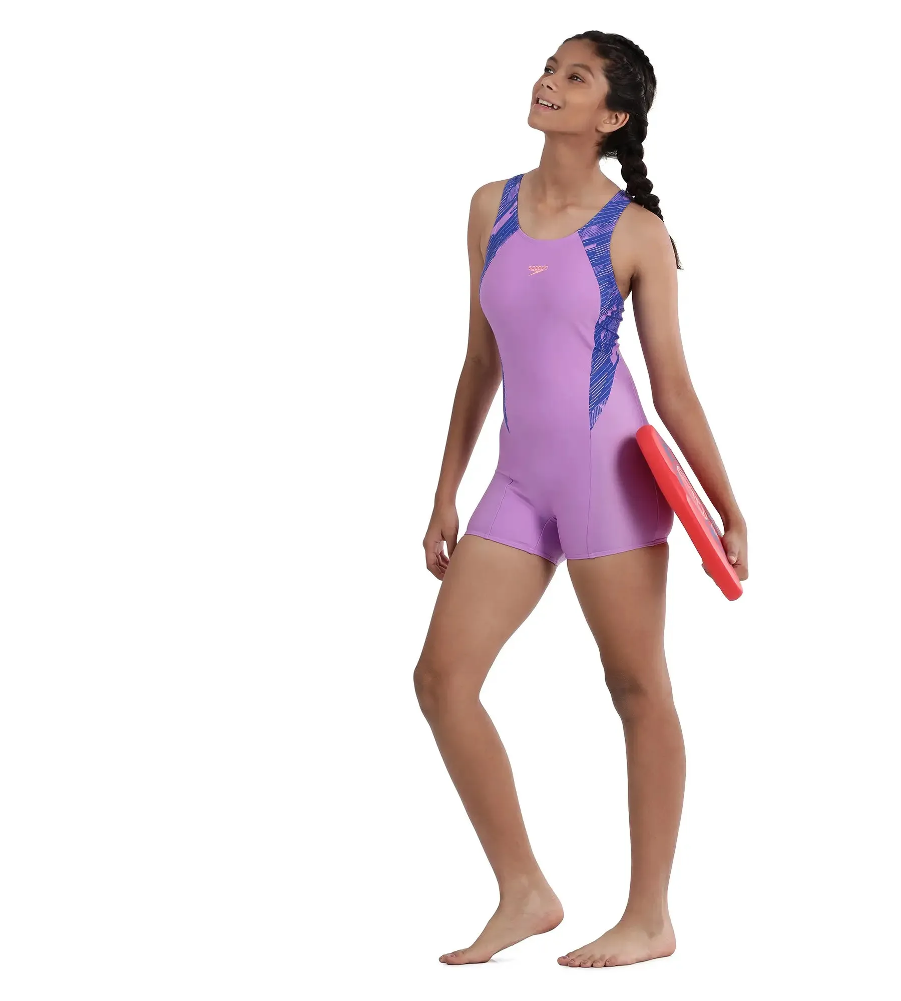 Girl's Hyperboom Splice Muscleback  Legsuit Swimwear - Sweet Purple & True Cobalt