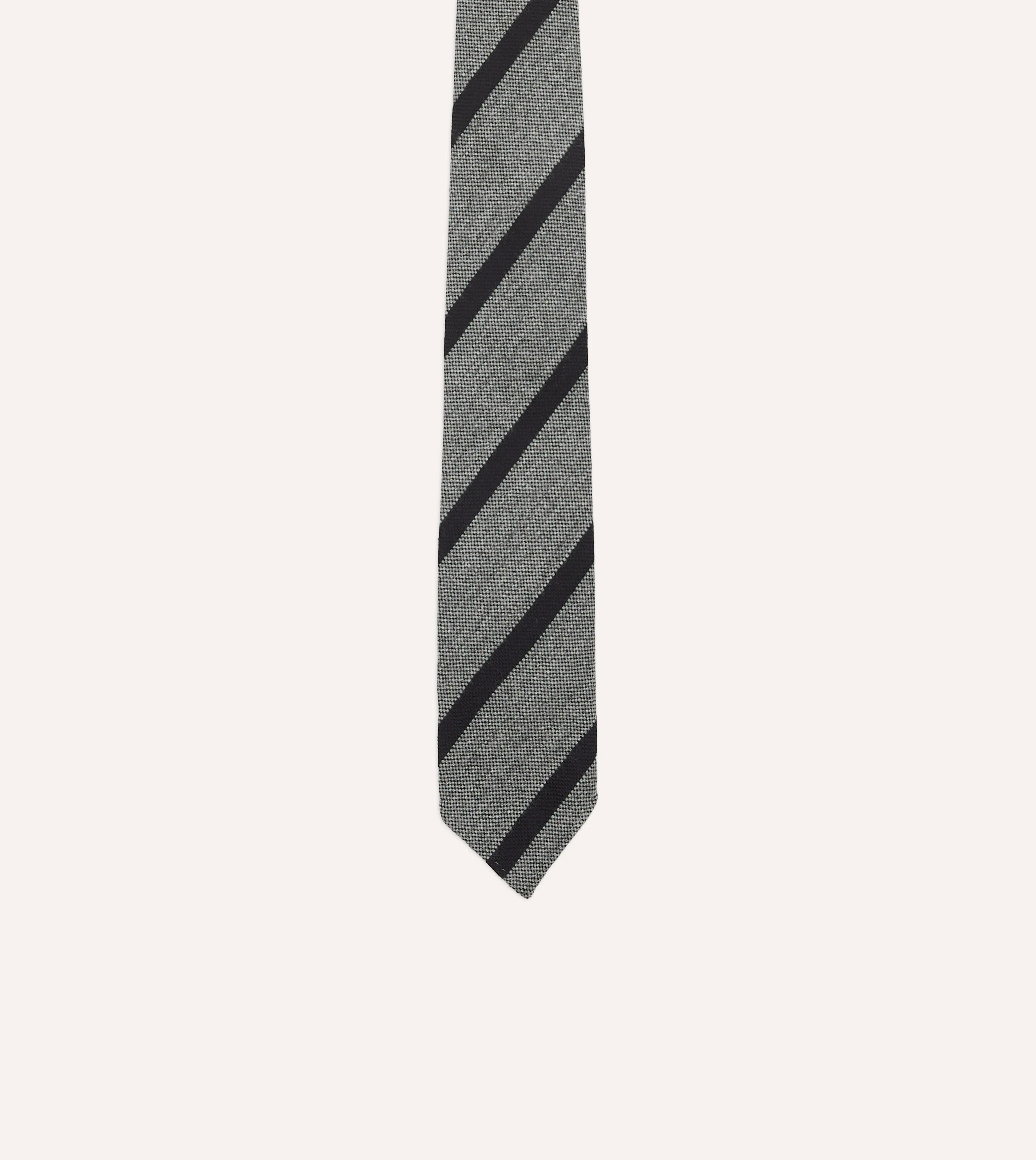 Grey and Black Double Stripe Hand Rolled Wool Tie