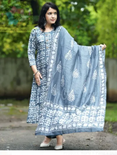 Grey Handblock Cotton Salwar Suit