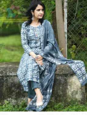 Grey Handblock Cotton Salwar Suit