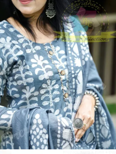 Grey Handblock Cotton Salwar Suit