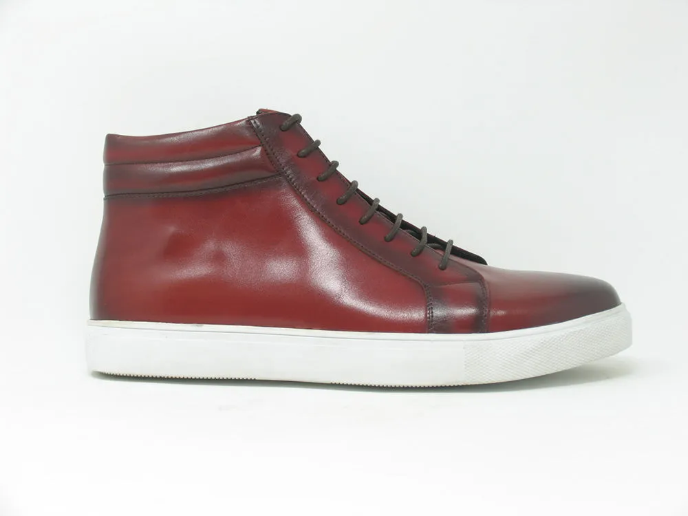 High Top Side Zipper Leather Sneaker