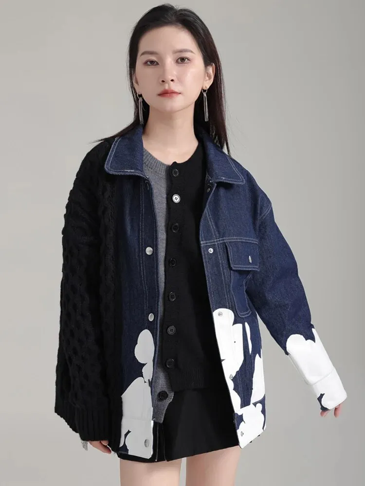 Hunna Irregular Denim Knit Jacket - Black