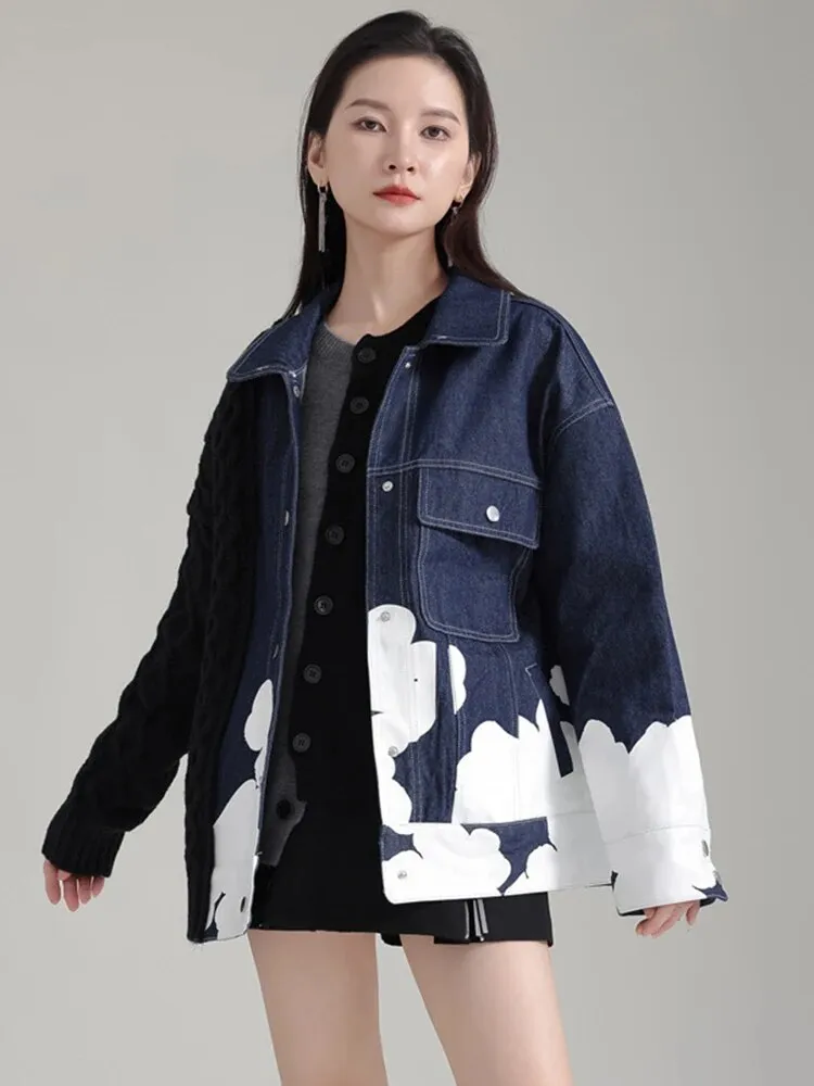 Hunna Irregular Denim Knit Jacket - Black