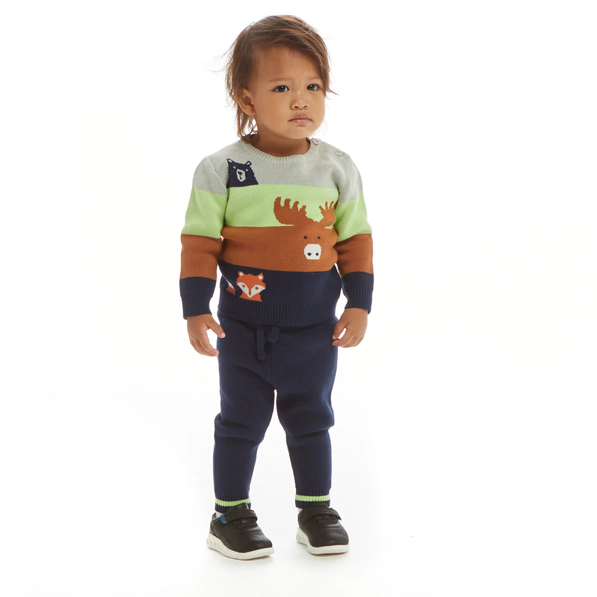 Infant Colorblocked Forest Animals Sweater Set  | Brown