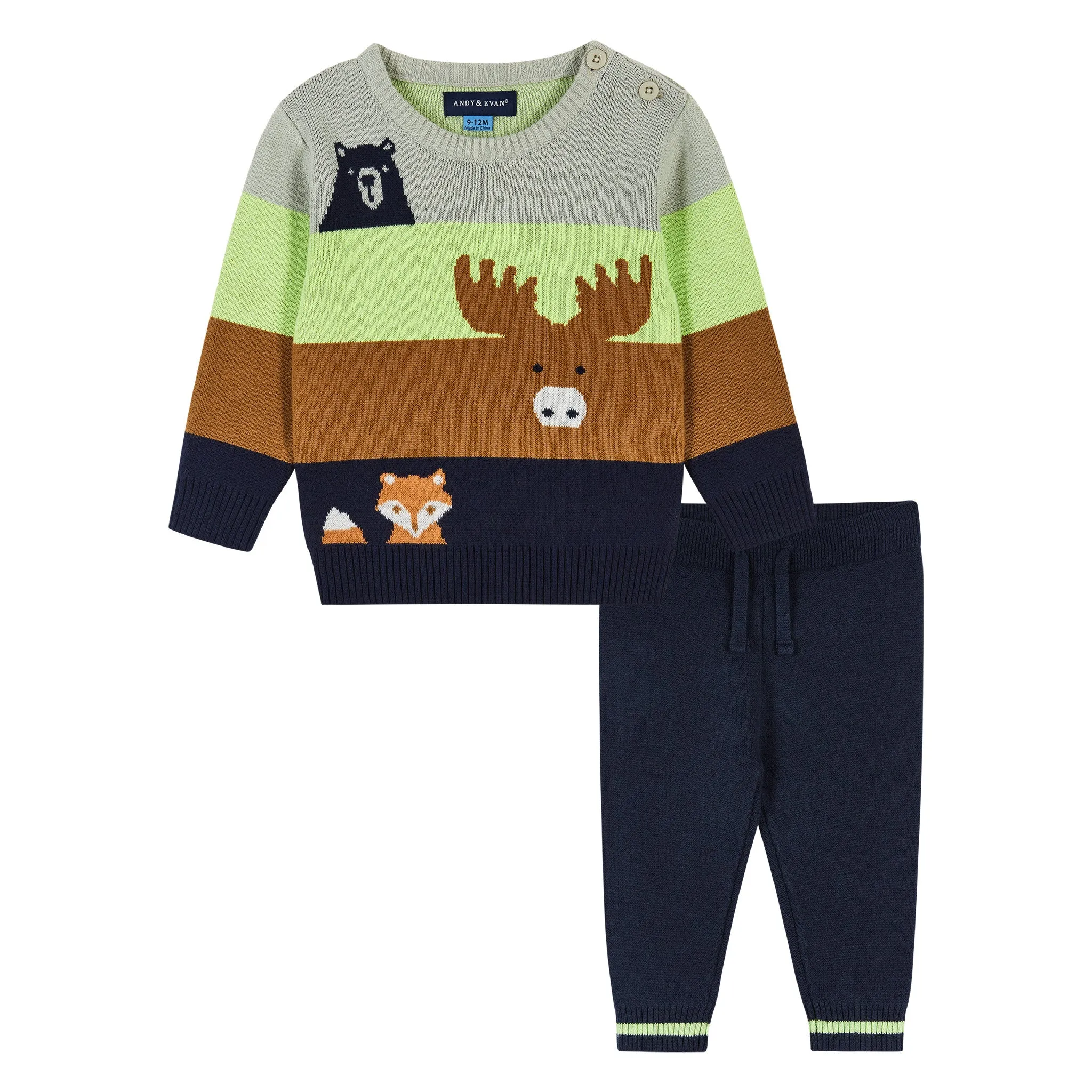 Infant Colorblocked Forest Animals Sweater Set  | Brown