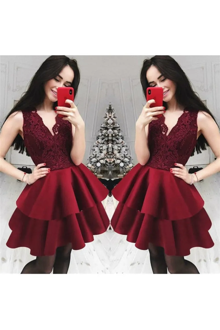 Lace&Satin Short Homecoming Dress V Neck Zipper STKP54P677Y