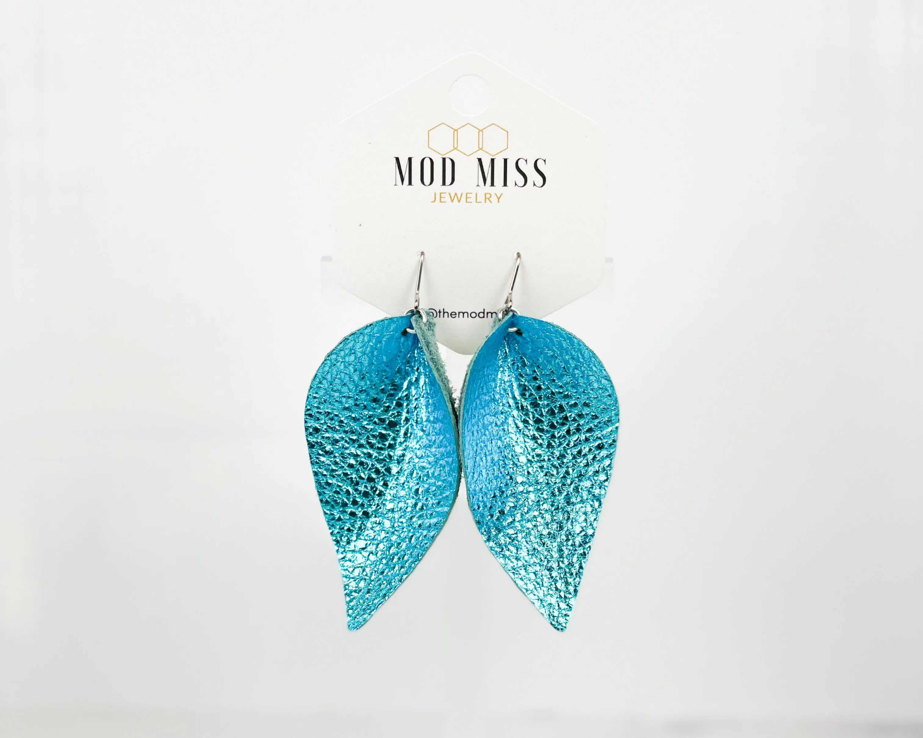 Leather Petal Earring Metallic Turquoise