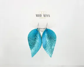 Leather Petal Earring Metallic Turquoise