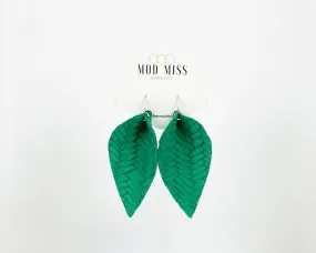 Leather Petal Earring Weaved Kelly Green