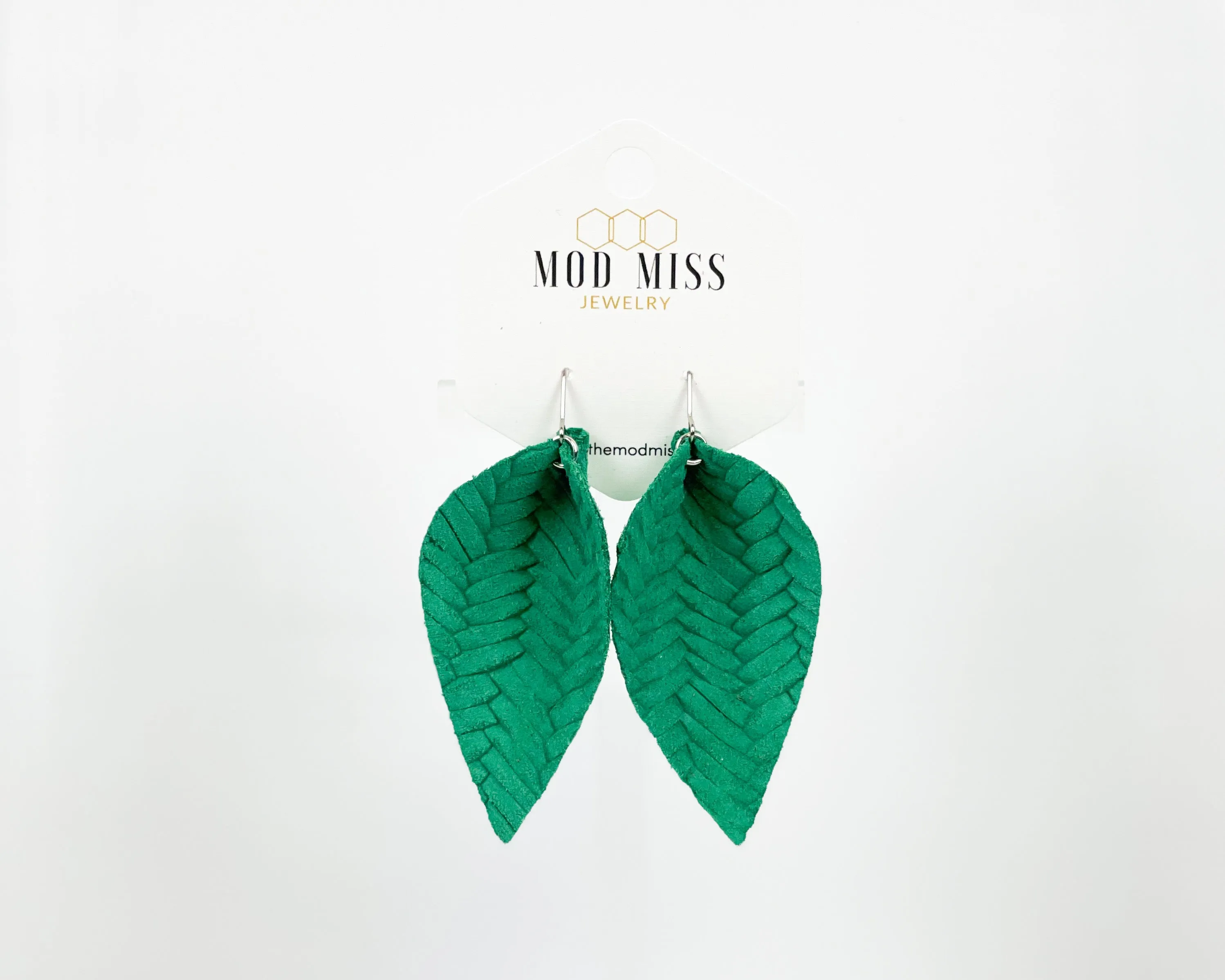 Leather Petal Earring Weaved Kelly Green