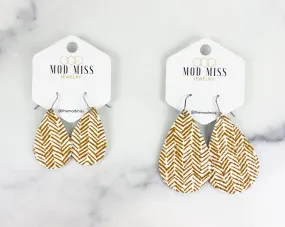 Leather Teardrop Earring Golden Honey Chevron