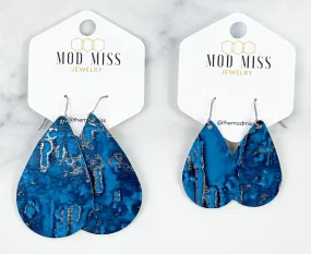 Leather Teardrop Earring Wildwood Blue