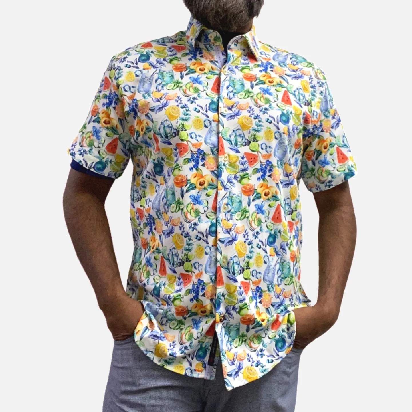 Luchiano Visconti Mens Summer Sports Shirt with Fruit Print Design