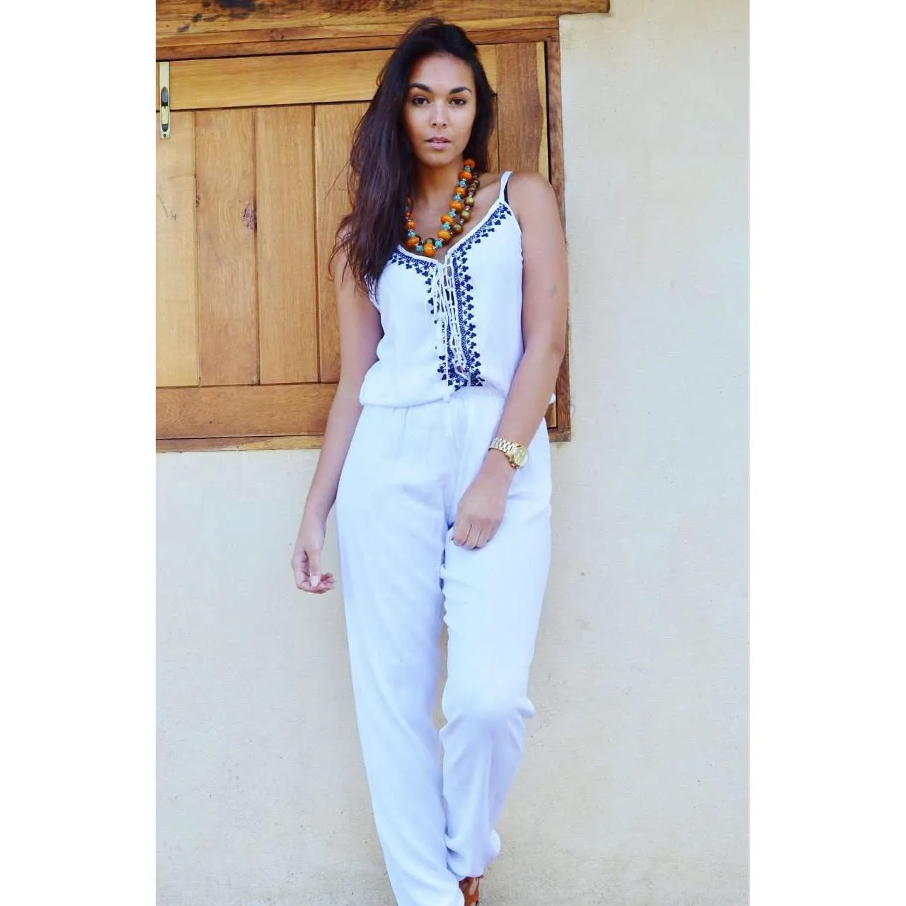 Marrakech White Karima Boho Jumpsuit