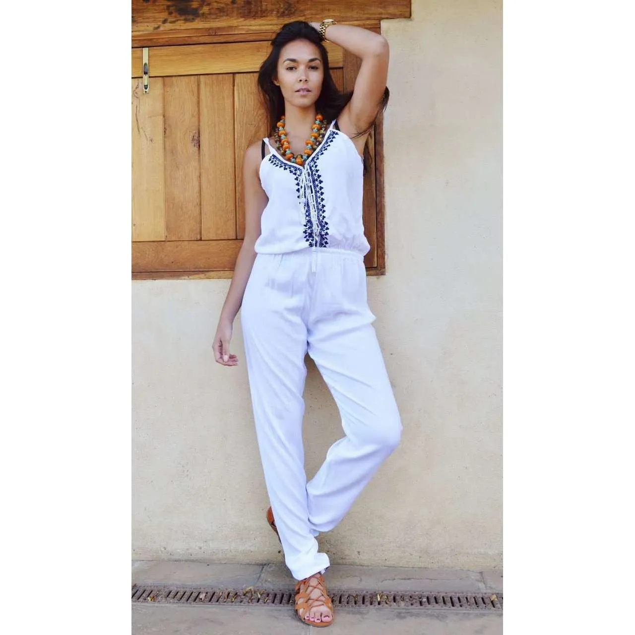 Marrakech White Karima Boho Jumpsuit