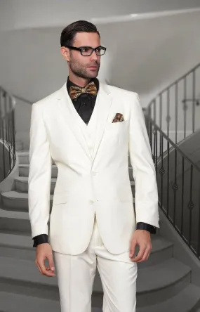 Men's 3 Piece Tailored Fit Wool Suit by Statement-Off White